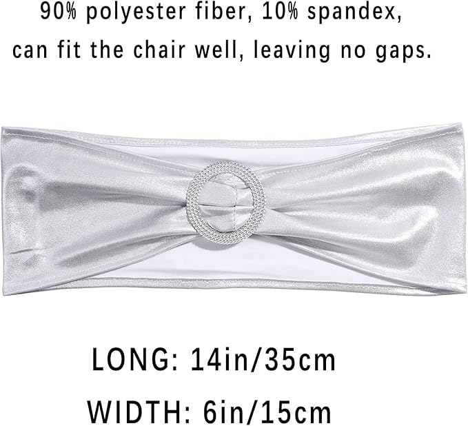Dimatic Spandex Chair Sashes Bands 30PCS Stretch Chair Cover Ties Bows with Buckle Slider Wedding Party Reception Banquet Decoration (Metallic - Silver)