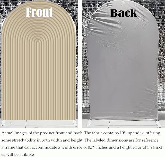 2D Printed Ripples Party Arch Cover, Beige, 6.5x3.3ft, Spandex, Round Top Frame, Stretchy Cover for Party Decoration