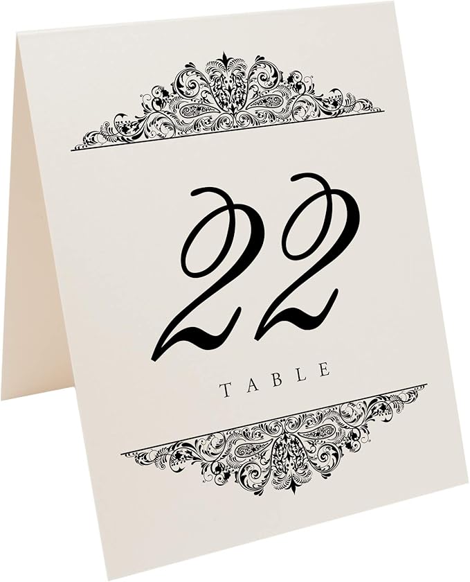 Paisley Wedding Table Numbers (Select Color/Quantity), Champagne, Black, 1-75, Double Sided, Tent or Use in a Stand, Great for Parties & Restaurants - Made in the USA