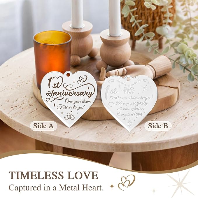 1 Year Anniversary Picture Frame Gifts for Boyfriend Girlfriend Couple Him Her Men Women Husband Wife, 1st Anniversary Wedding Gifts, One Year First Anniversary Marriage Gift Wood Gift Decorations