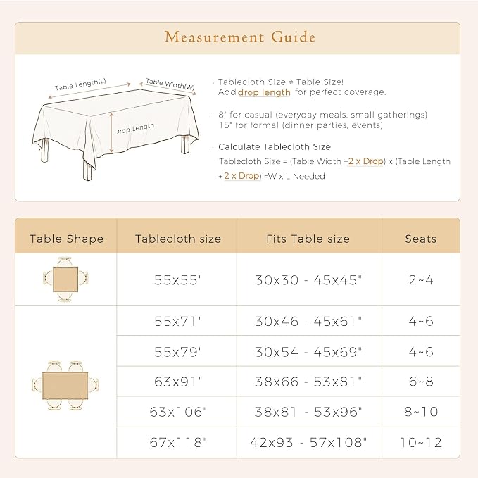 Block Print Thick Linen Tablecloth for Rectangle Tables, Waterproof Wipeable Decorative Table Cover for Dining Kitchen Indoor Outdoor, 55" x 71", 4-6 Seats