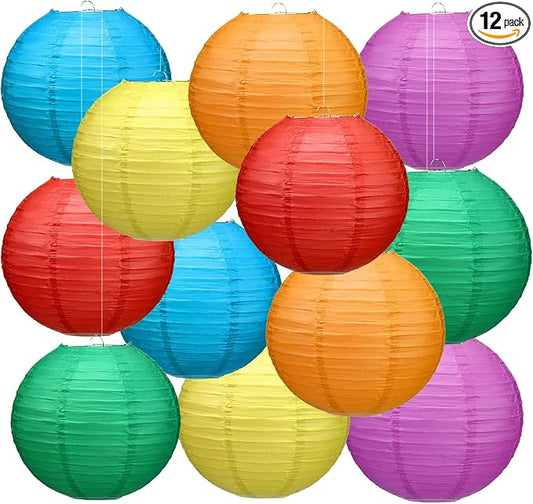 Retisee 12 Pcs 10 Inch Hanging Paper Lanterns Party Decorations Colorful Rainbow Classroom Decor for Birthday Back to School Party Decoration for Classrooms Wedding Birthday Ceilings