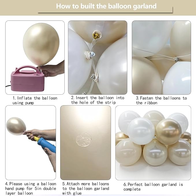 White Gold Balloon Arch Double Stuffed Pearl White Sand Cream Gold Chrome Balloon Garland Kit for Baptism Birthday Baby Shower Wedding Graduation Party Decorations