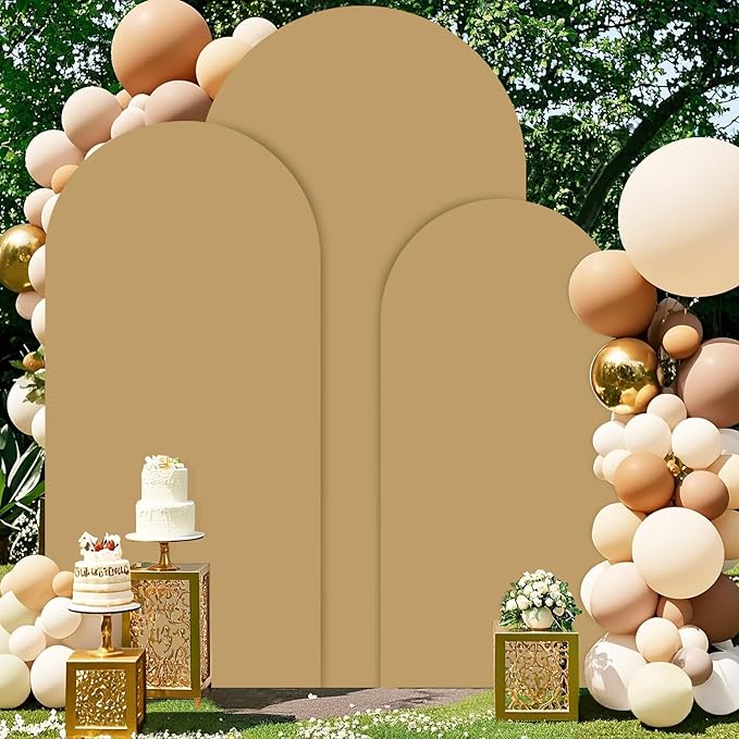 Brown Wedding Arch Cover Set of 3 Arch Cover Fabric 4ft 5ft 6ft Spandex Chiara Backdrop Cover for Arch Stand Tan Arched Backdrop Cover for Birthday Baby Shower Party Arch Stand Cover