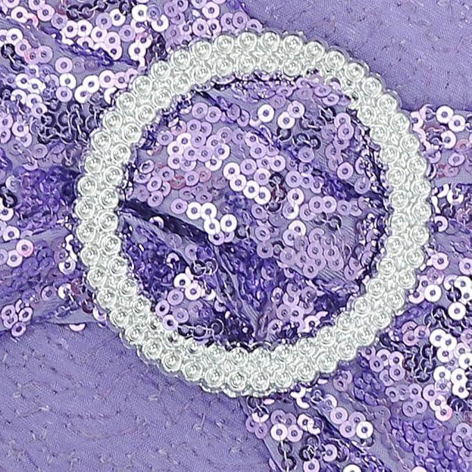 Pack of 50 Sequin Lavender Chair Sashes Bands with Buckles, All Around Sequins Chairs Bows for Party Wedding Fiesta Engagement Banquet Bridal Shower Anniversary Decor Glitter Chairs Ties