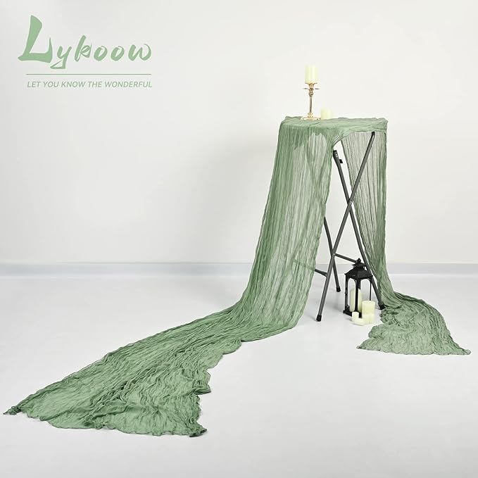 15 Packs Sage Green Cheesecloth Table Runner, 10 Ft Sage Rustic Gauze Boho Wedding Table Runner Decoration, Wedding Table Decor Table Cloth for Wedding Party Bridal Shower Table,21.5x120in