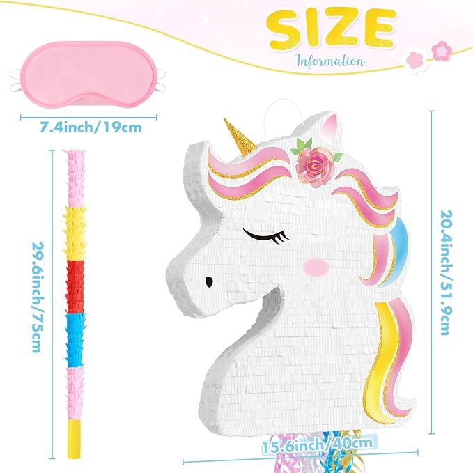 WERNNSAI Ultra Large Unicorn Piñata - Unicorn Party Supplies Piñata Bundle with Blindfold and Bat for Girls Kids Rainbow Unicorn Theme Birthday Party Game Decorations (20.4" x 15.6" x 2.9")