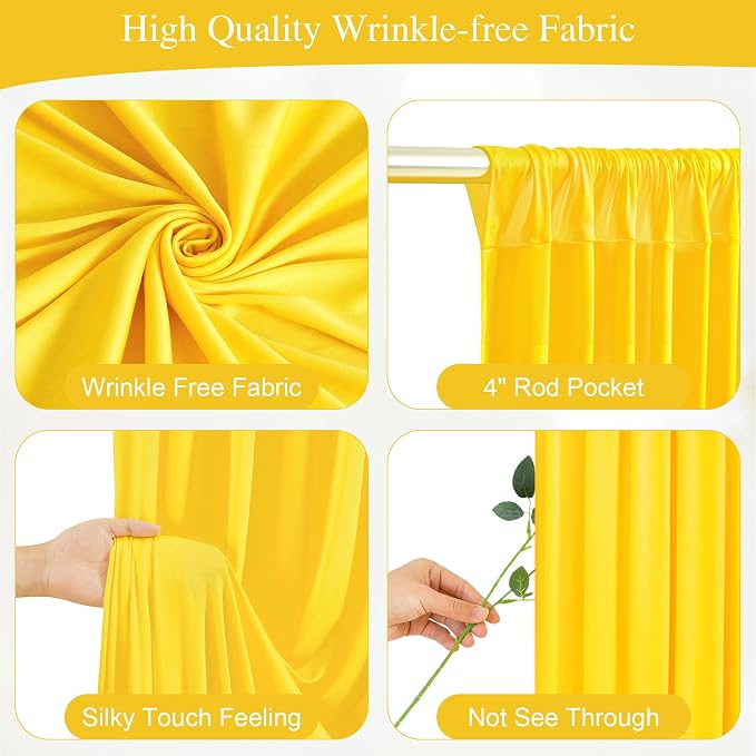 20x10FT Yellow Backdrop Curtains with Lights for Parties,Wrinkle Free Wedding Photo Backdrop Curtains for Baby Shower Birthday Ceremony Reception Home Party Decorations-5ft x 10ft,4 Panels