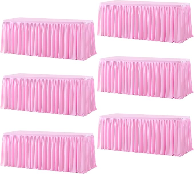 Wish Care 6 Pack Pink Rectangle Table Clothes for 8 Foot Tables, Polyester Fitted Tablecloths 8ft Stretch Table Cover for Wedding, Birthday, Parties, Trade Show, Craft Show