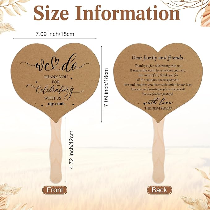 51 Pcs Wedding Fans for Guests Wedding Favor Paper Fans with Handle Bulk Table Sign for Ceremony Bridal Party Decoration(Brown,Classic)