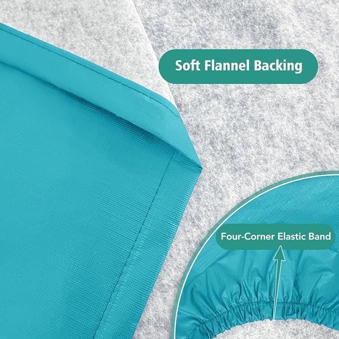 LUSHVIDA 6 Packs Vinyl Tablecloths with Flannel Backing for 8ft Rectangle Folding Table Cloths - Waterproof Plastic Picnic Table Covers with Elastic Corners, 30x96 inch, Teal