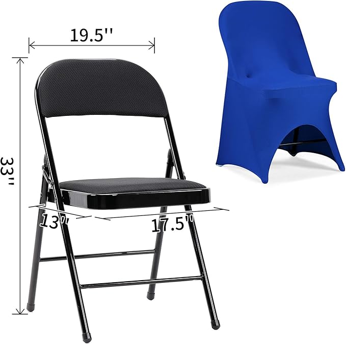 Peomeise Stretch Spandex Folding Chair Cover with Open Back for Wedding Party Dining Banquet Event (Royal Blue with Open Back,12pcs)