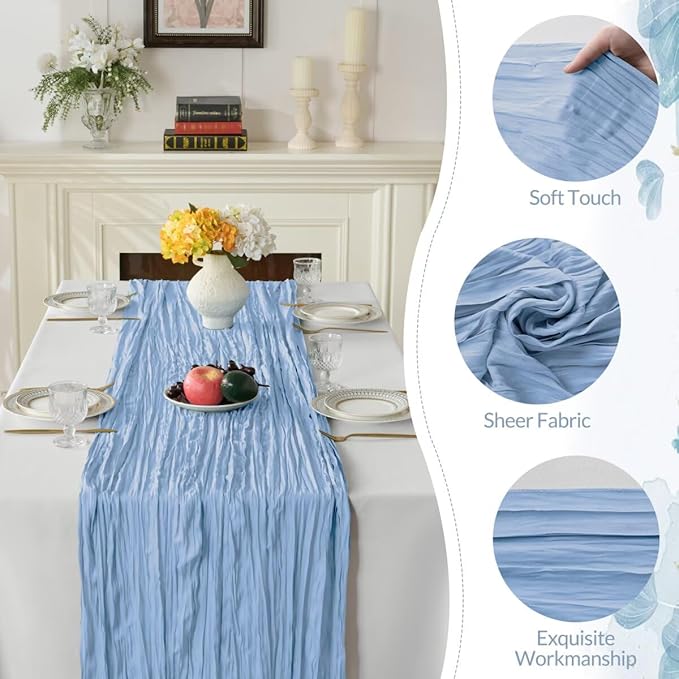 12 Pack Dusty Blue Cheesecloth Table Runner 35"×120" Gauze Fabric Table Runner Rustic Sheer Runner for Wedding Birthday Baby Shower Party Table Decoration Dusty Blue 12 Pack