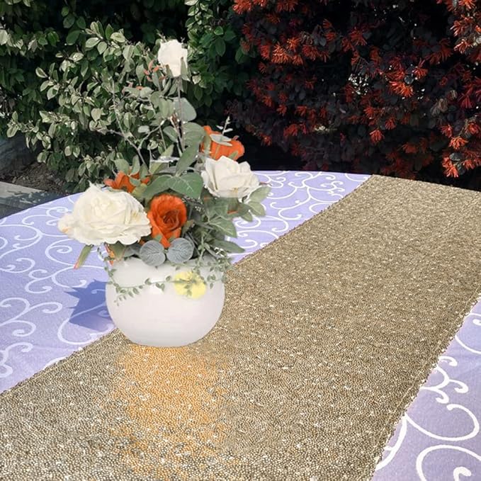 JYFLZQ Champagne Sequin Table Runner 12" x 108" Pack of 5 Sparkly Champagne Metallic Table Runner Glitter Sequin Runner for Table Birthday Party Event Decorations