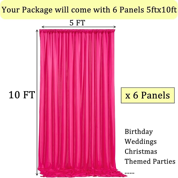 30ftx10ft Wrinkle Free Fuchsia Backdrop Curtains for Parties, Thick Polyester Hot Pink Photo Backdrop Drapes 6 Panels 5x10ft for Weddings Birthday Photography Background Curtains