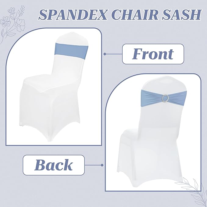 MDS Pack of 250 Spandex Chair Sashes Bows Universal fits Elastic Stretch Chair Bands Ties with Buckle Slider Bow for Wedding Decoration Spandex Slider Sashes Bow - Baby Blue