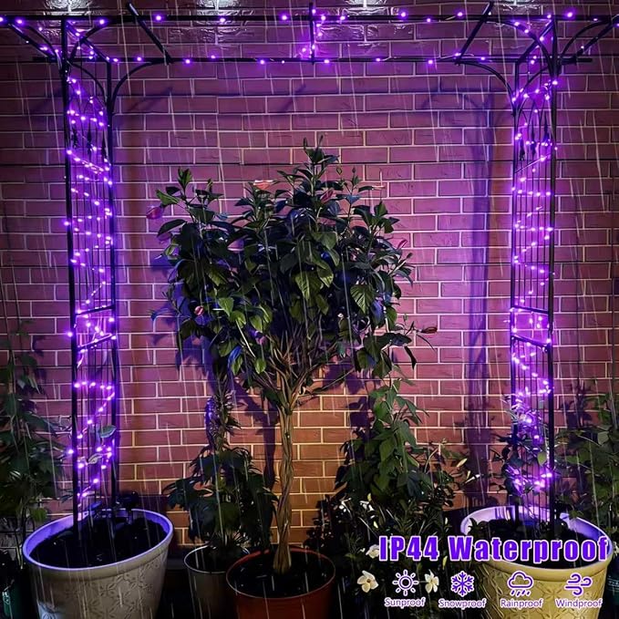 QITONG 4 Pack Solar Fairy Lights, Each 33ft 100 LED Purple Halloween String Light Outdoor Waterproof, 8 Modes Silver Wire Christmas Twinkle Mini Lights