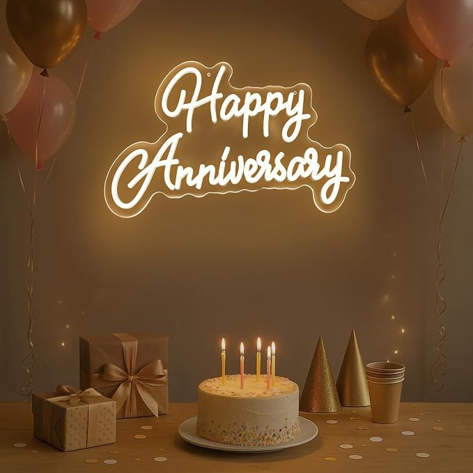 Happy Anniversary Neon Sign,Wedding Birthday Party Bar Decoration Neon Light for Anniversary, Dimmable LED Sign for Pub Christmas,Restaurant,Bedroom Wall Decor
