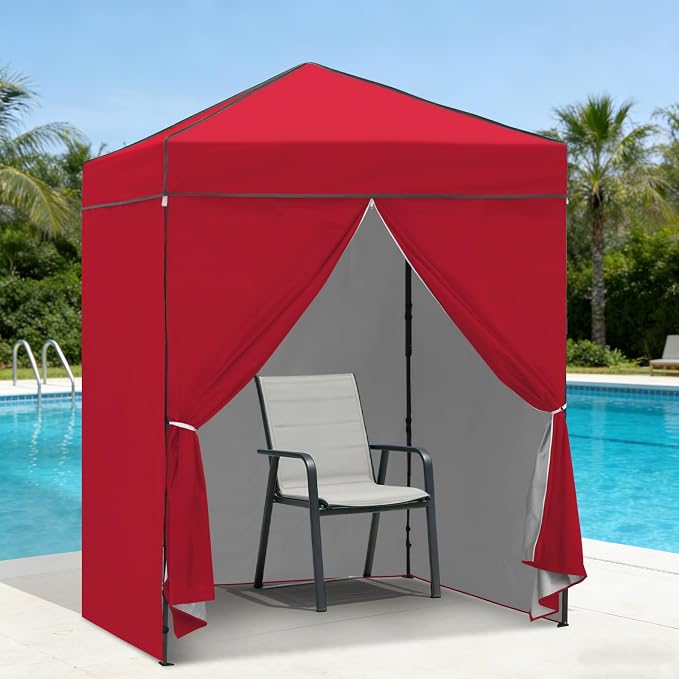 6x4 Pop Up Canopy Tent with Four Wall Panels, Instant Portable Beach Canopy, Outdoor Tent with Carry Bag for Camping, Sports, Tailgating, Events, Red