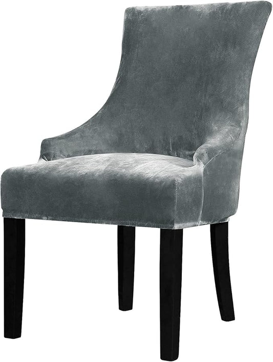 Lellen Velvet Stretch Wingback Chair Cover Slipcover - Reusable Protector Cover for Dining Room Banquet Home Decor etc Machine Washable Hand Washable (Charcoal Grey, 1PC)
