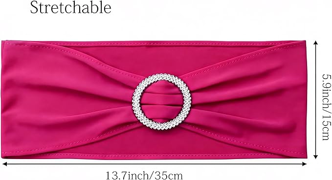 100 Pack Spandex Hot Pink Chair Sashes for Wedding - Stretch Fuchsia Chair Bows Sash Bands with Buckle for Party Birthday Banquets Bridal Baby Shower Events Decorations