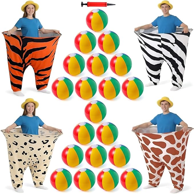 Seematn Granny Pants Yard Game Set of 4 Big Pants and 20 Balls 1 Pump, Granny Pant Outdoor Party Game for Adults Teens Group Family Reunions Backyard Tossing Fun