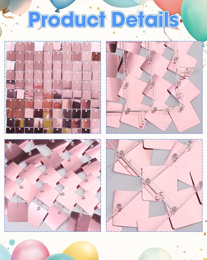 Pink Shimmer Wall Backdrop 36 Panels Cover 6 x 6 Ft, Photo Backdrops for Wedding,Anniversary,Birthday,Party Decoration