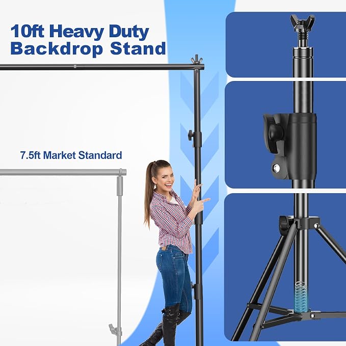 12 x 10ft Photo Video Studio Heavy Duty Backdrop Stand, Adjustable Photography Background Support Systemt Kit with Shock-Proof Spring, Carrying Bag, 6 Clamps