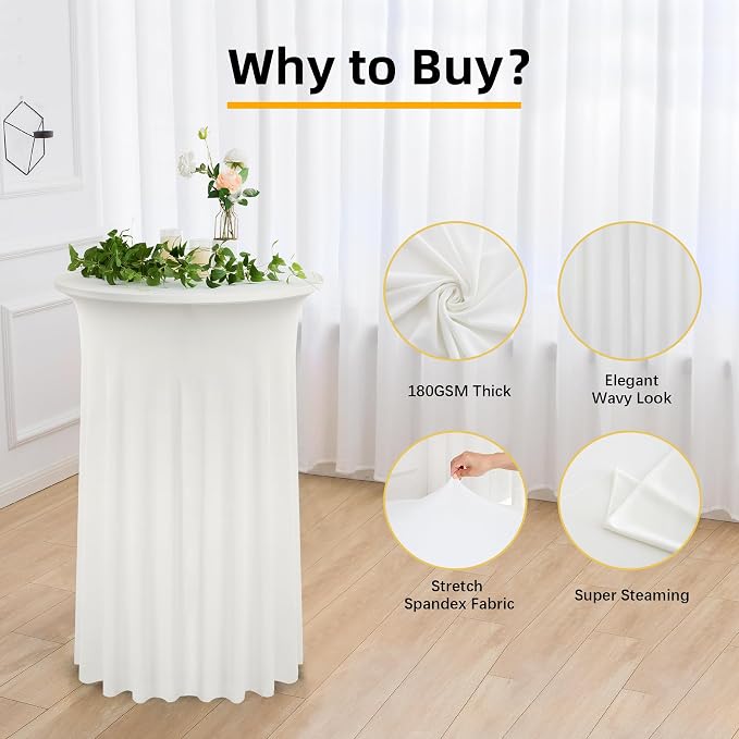 4 Pack Ivory High Top Cocktail Tablecloths Round 36inch×43inch, Wrinkle Free Stretch Spandex Cocktail Table Cloth Covers for Party Wedding Banquet Baby Shower Birthday