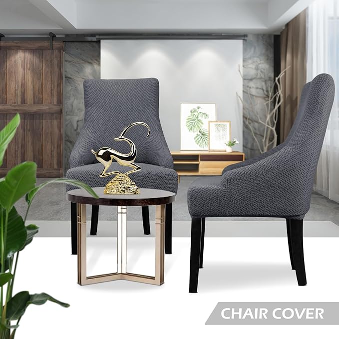 Lellen Stretch Wingback Chair Cover Slipcover - Reusable Wingback Side Chair Slipcover,Accent Chair Cover,Arm Protector Seat Cover,Wing Chair Cover for Dining Living Room Home（2PCS,Dark Grey）