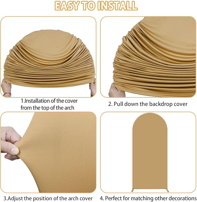 FUHSY Arch Covers 7.2 and 6ft Brown Spandex Arch Stand Cover Nude Tan Chiara Arch Backdrop Cover Set of 2 Wedding Arched Cover Baby Shower Back Drop Covers for Bridal Shower Party Banquet Decor