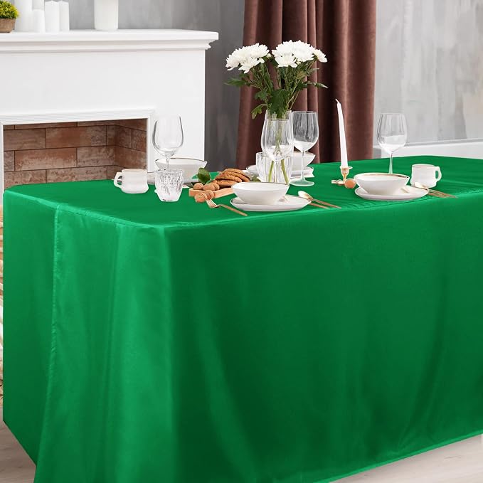 Obstal 2 Pack Green Table Clothes for 6 Foot Rectangle Tables - Water Resistant Washable Fabric Polyester Rectangle Table Cover Protector for Wedding, Banquet and Trade Shows, 72L x 30W x 30H Inches