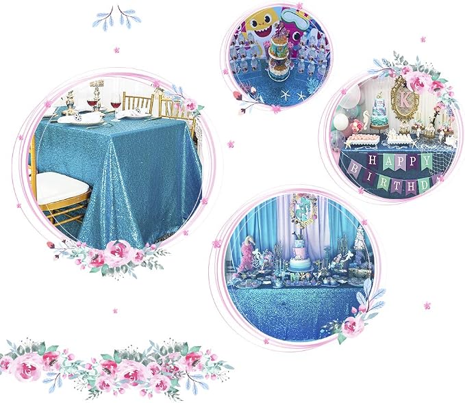 Juya Delight 60" x 102" Turquoise Sequin Rectangle Tablecloth for Wedding Birthday Party Festival Ceremony Cake Dessert Table