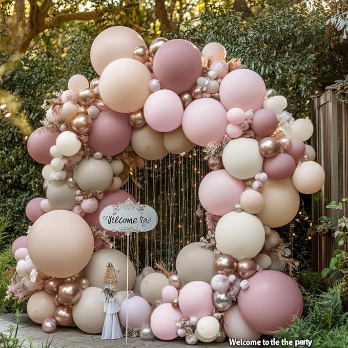 Dusty Pink Rose Balloon Garland Double Stuffed Mauve Light Pink Latex Blush Nude Beige Champagne Gold Balloon Arch Kit for Mothers Day Birthday Baby Shower Neutral Boho Wedding Party Decor