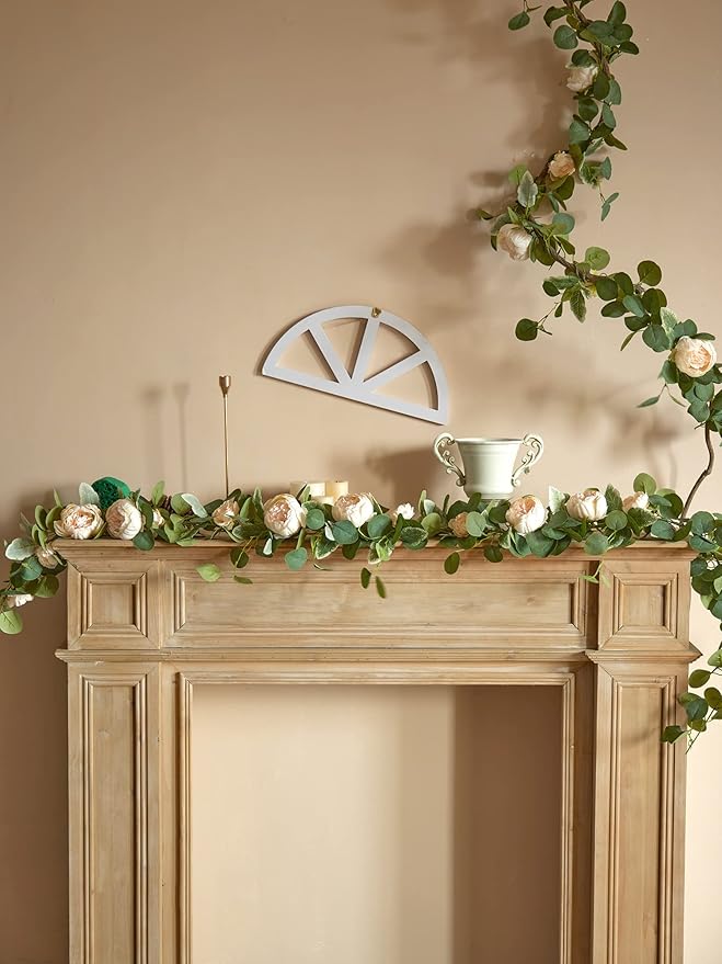 MISSPIN 2pcs Artificial Flowers Garland Spring Eucalyptus Garland Vintage Fake Flower Peony Rose Vine Greenery Decorative Wall Hanging Plant for Wedding Arch Door Arrangement Party Decor