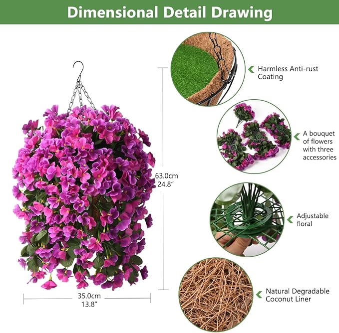 INQCMY Fake Flowers with Hanging Basket Realistic Artificial Begonias | Faux Plants UV Resistant for Outdoors Summer Decor, Silk Trailing Flower for Outside Windowsill Porch Patio Yard Planters