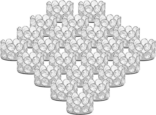 Silver Decorative Crystal Tealight Candle Holders Set of 24 for Wedding Dinning Table Centerpieces,Gifts for Valentine's Day Easter