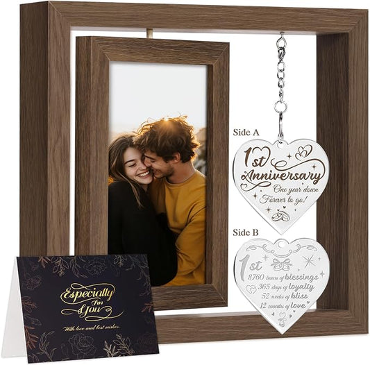 1 Year Anniversary Picture Frame Gifts for Boyfriend Girlfriend Couple Him Her Men Women Husband Wife, 1st Anniversary Wedding Gifts, One Year First Anniversary Marriage Gift Wood Gift Decorations