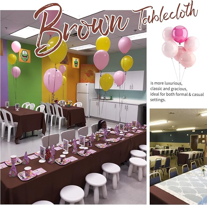Showgeous 12 Pack Table Cloth Brown Tablecloth 60 x 102 Inch Table Clothes for 6 Foot Rectangle Tables, Wrinkle Resistant Washable Polyester Table Cover for Wedding Parties Banquet