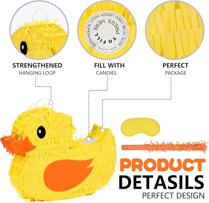 Duck Pinatas Bundle with a Blindfold and a Bat(16.5 x 12.6 x 4 Inches), Perfect for kid's Birthday Parties, Farm Animal Theme Parties and Decorations