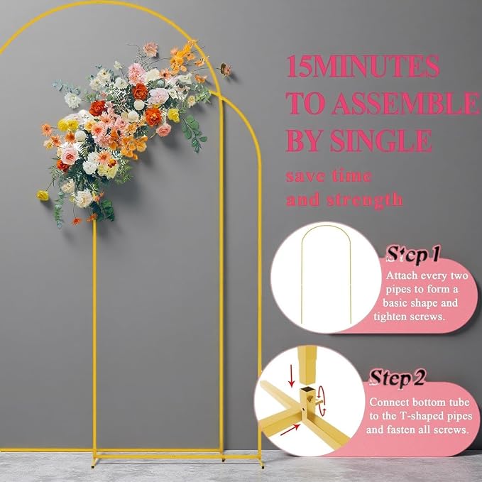 Set of 2 Gold Metal Arch Backdrop Stands (7.2FT + 6FT) Wedding Arch Frame for Birthday Party, Baby Shower, Graduation Decoration, Balloon Arch Frame for Events & Celebrations