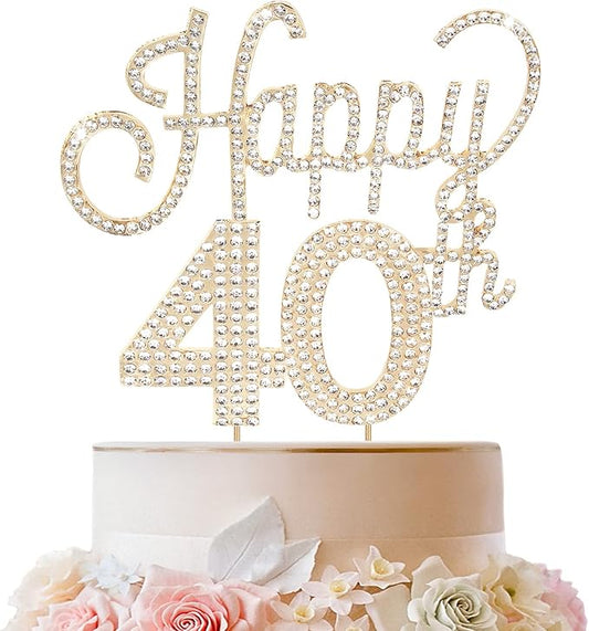 LINGTEER Happy 40th Birthday Gold Rhinestone Cake Topper - Cheers to 40th Birthday Forty Years Old Anniversary Party Cake Centerpieces Topper Decorations Gift Sign.