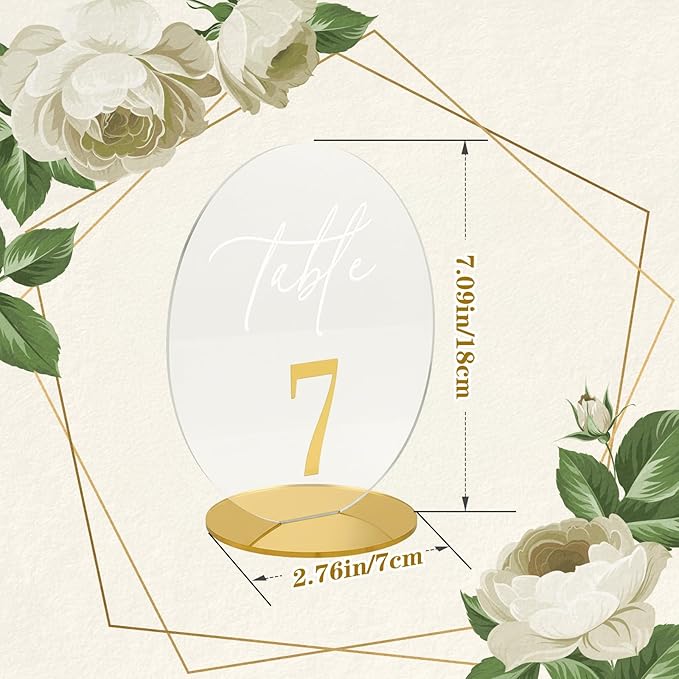 Wedding Table Number 1-20 with Stand,Gold Arched Acrylic Sign with Holder for Wedding Reception,Centerpiece,Anniversary