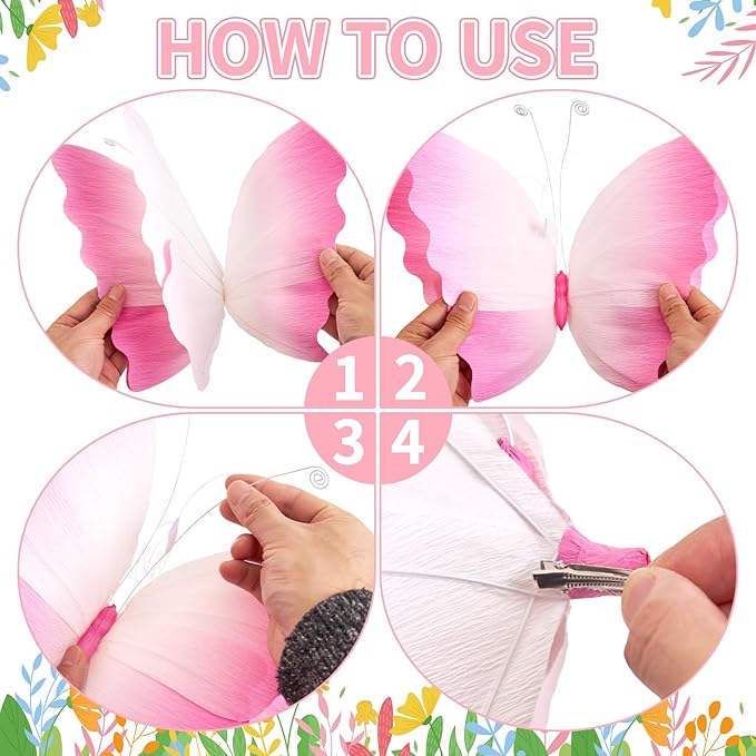 SUNBEAUTY Butterfly Party Decorations Hanging Gradient Colors Butterfly Decorations Paper Garden 3D Butterflies Decor Pastel Paper Butterflies Decoration for Wedding Baby Shower Birthday Party Room