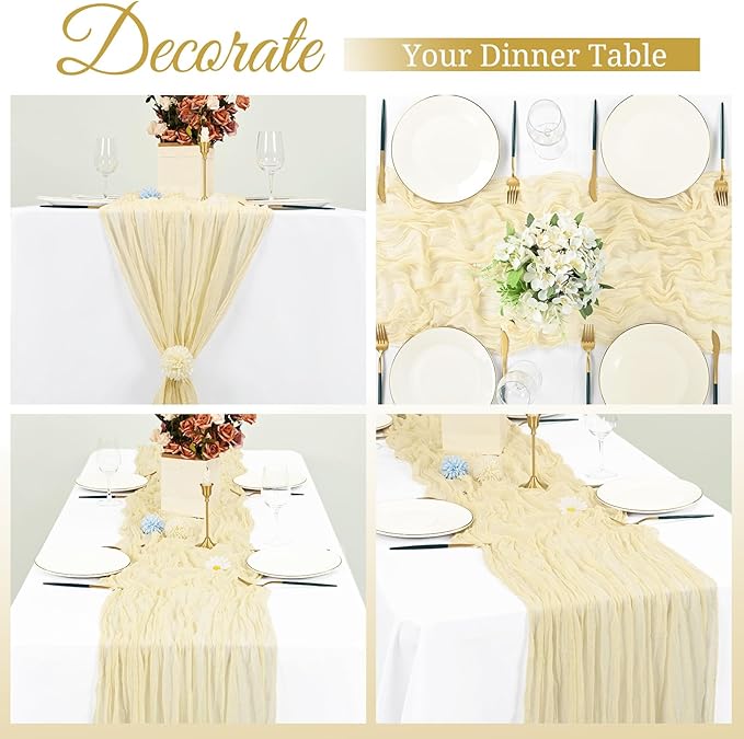 16 Pack Cheesecloth Boho Gauze 35120 Inch Rustic Romantic Long Table Runner for Wedding Party Bridal Shower Thanksgiving Christmas Decoration (Ivory)