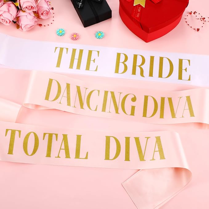 JellyArch 24 Pcs Bride Sash Bachelorette Party Bridesmaid Sashes Set Bridal Team Sash Bachelorette Party Sashes Bridal Shower Decorations Bride Gifts for Bridesmaids Maid of Honor(White Rose Gold)