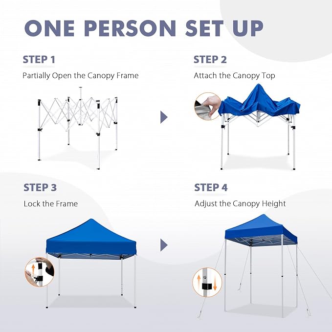 5x5 Pop Up Canopy Tent, Instant Portable Beach Canopy, Outdoor Tent with Carry Bag for Camping, Sports, Tailgating, Events, Blue