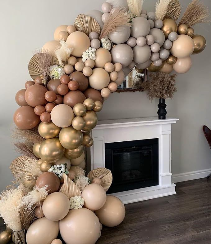 Nude Beige Double Stuffed Balloons Different Size 115Pcs 5/10/12/18" Tan Apricot Nude Balloon Arch Garland kit for Boho Birthday Baby Shower Bridal Shower Gender Reveal Bear Neutral Party