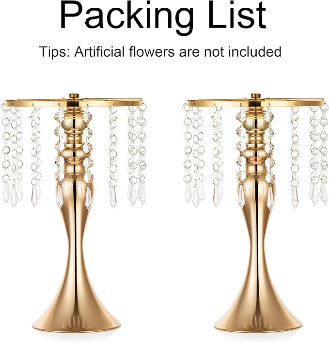 Gold Vase Stand Table: 13.8in Wedding Centerpieces, Set of 2 | High End Crystal Design Vase Stand for Wedding Party Reception Birthday Event Home, Tall Table Center Piece