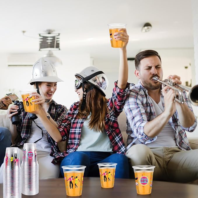 FoldTier 50 Pcs 50s Cups 12 oz Plastic 50s Back to 50s Cups Clear 50s Disposable Cups 50s Theme Drinking Cups for Home Party Back to the 50s Theme Back to 50s Favors Supplies Decoration (50s)